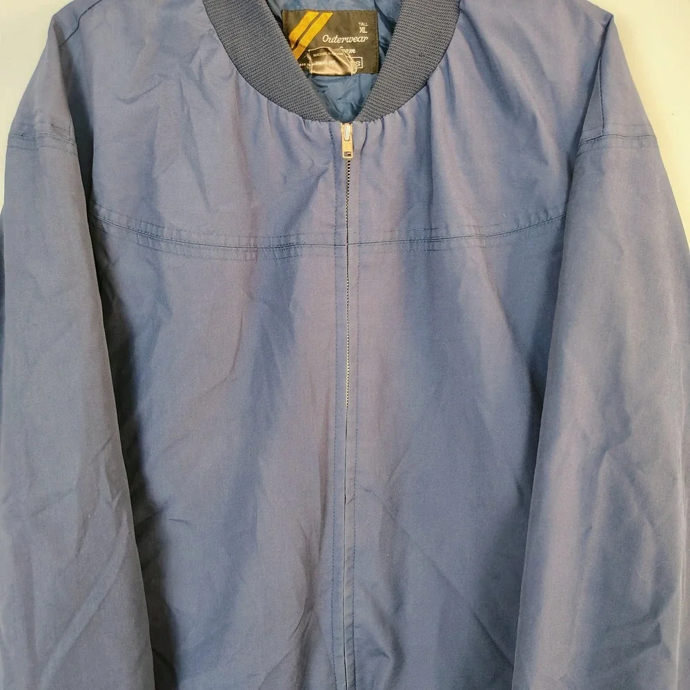 Vintage Sears Outerwear Navy Blue Bomber Jacket‎ Windbreaker Mens XL Tall Zip Up